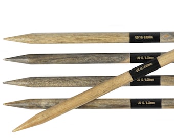 Lykke Double Pointed Needles, Five 6 " and 8"  Needles, Driftwood and Indigo, US 0-13  Birch Wood