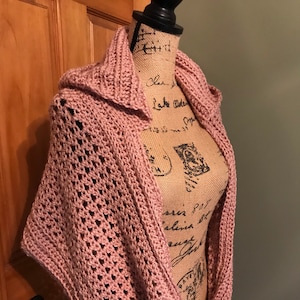 Crocheted Hooded Infinity Scarf: Soft Pink Open Weave Snood