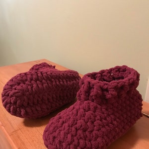 Softest Cloud Slippers, Lounging Adult Booties, Women’s Non Skid Slippers, Burgundy Slippers, Washable Slippers