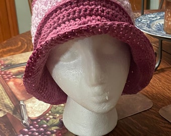 Crochet Sunhat, Garden Hat, Mauve Bucket Hat, Beach Hat