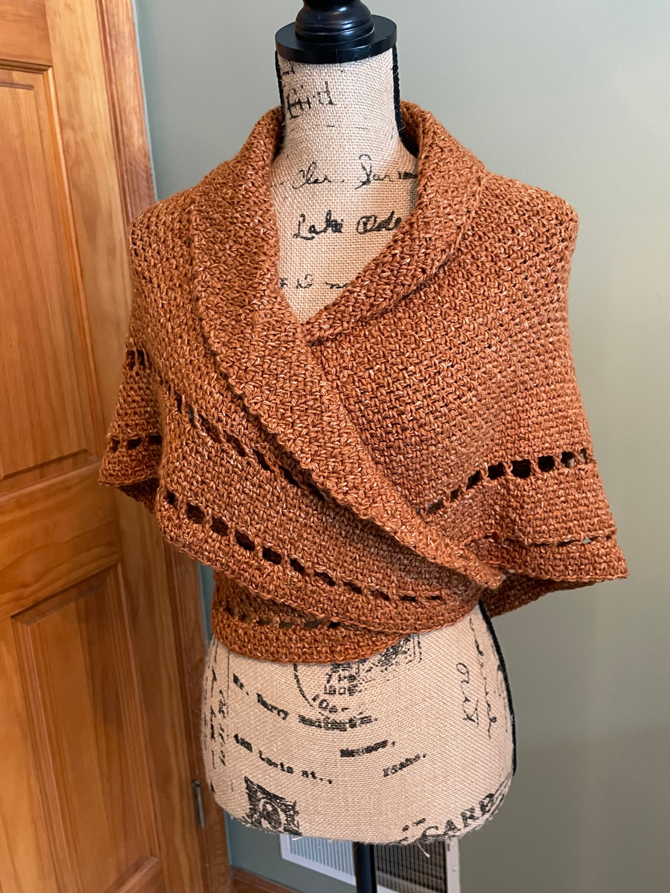 Crocheted Sontag Shawl: Rusty Brown Highlands Wrap With I