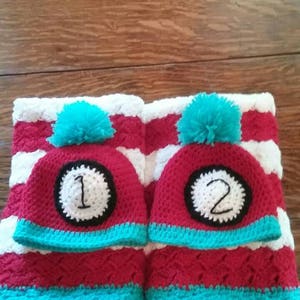 Thing 1 & Thing 2 Twin Baby Blanket and Hat Set