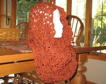 Textured Hand Crocheted Infinity Scarf/Snood/Hood, Autumn Scarf