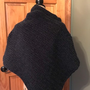 Hooded Square Poncho - Navy & Brown