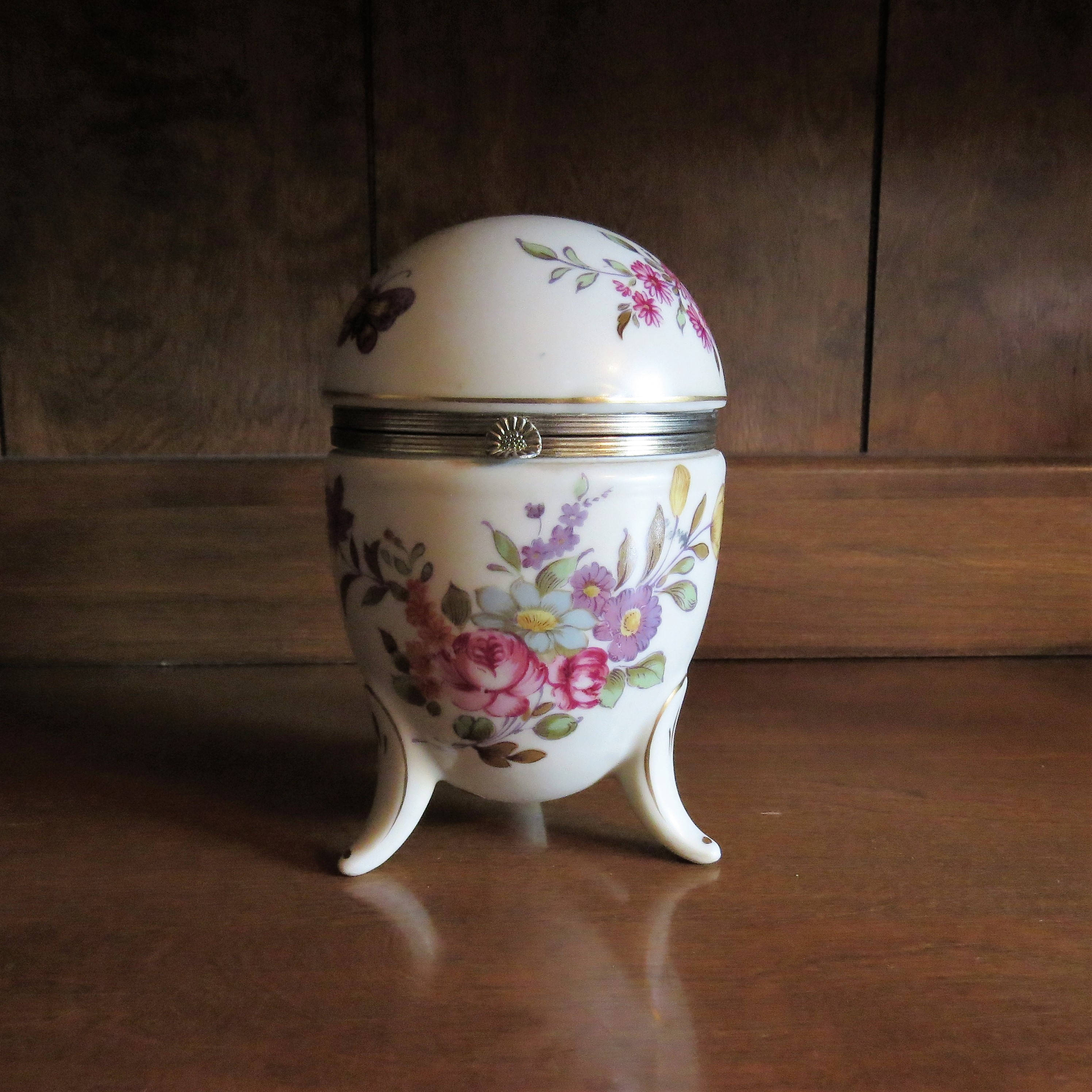 Vintage Lefton Porcelain Egg Hinged Footed Trinket Box Easter Etsy