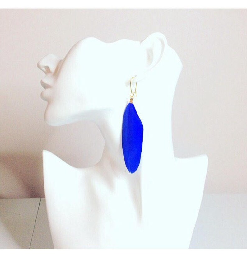 Blue Earrings Feather Earrings Bohemian earrings Long Gold Dangle Earrings Boho Chic Tribal Jewelry Gold Earrings Feathers Canada