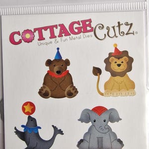 Poinçonnage CottageCutz Train de cirque - Animaux - Jeu de matrices fantaisiste en métal pour la fabrication de cartes, le scrapbooking et les travaux manuels de fête