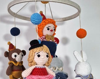 Circus Themed Crochet Mobile, Baby Room Cot or Crib Decor for Nursery
