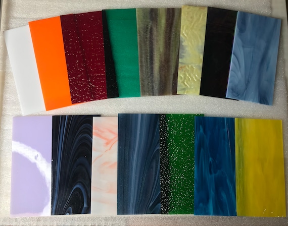 Stained Glass Sheet, premium Assortment 15 Pieces of 8 X 4 Glass