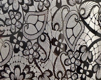 Etched Glass Sheet: Black Lace Floral Pattern – 1 Piece 12" x 12"