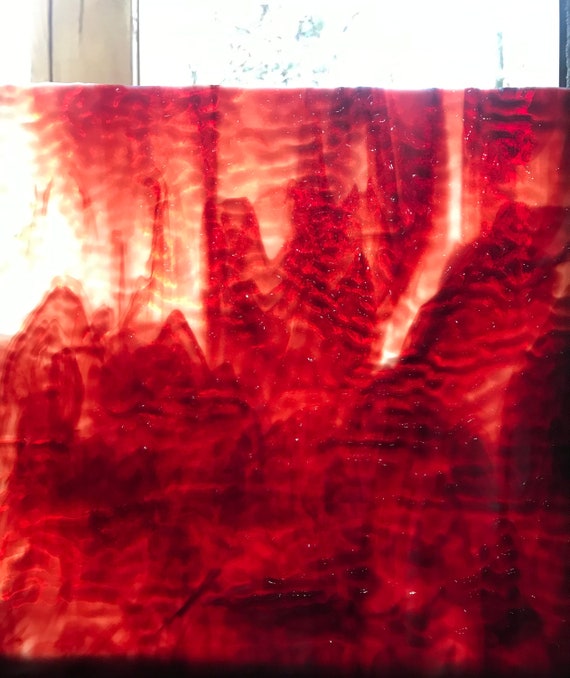 Stained Glass Sheet, 12x12 Ruby and Red on White uroboros 52-20 OLD STOCK 