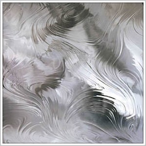 May include: A sheet of decorative glass with a swirling, marbled pattern in shades of gray and white.