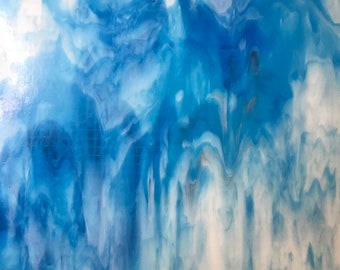 Stained Glass Sheet, 12" x 12"  -  Sky Blue And White Opal (Kokomo 37)