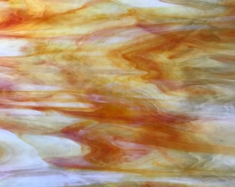 Stained Glass Sheet, 8" x 6"  - “Inferno” 96 Orange, Yellow and White (Spectrum 6076-83cc F)