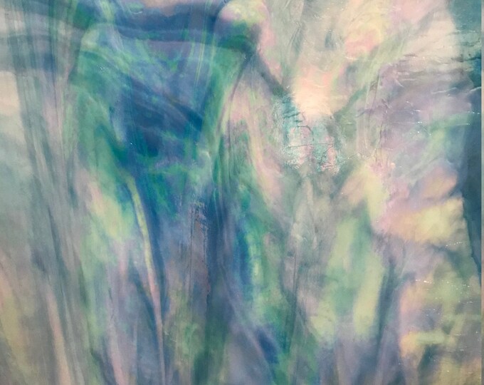 Stained Glass Sheet, 12 X 12 Sky Blue & White Iridized wissmach 087