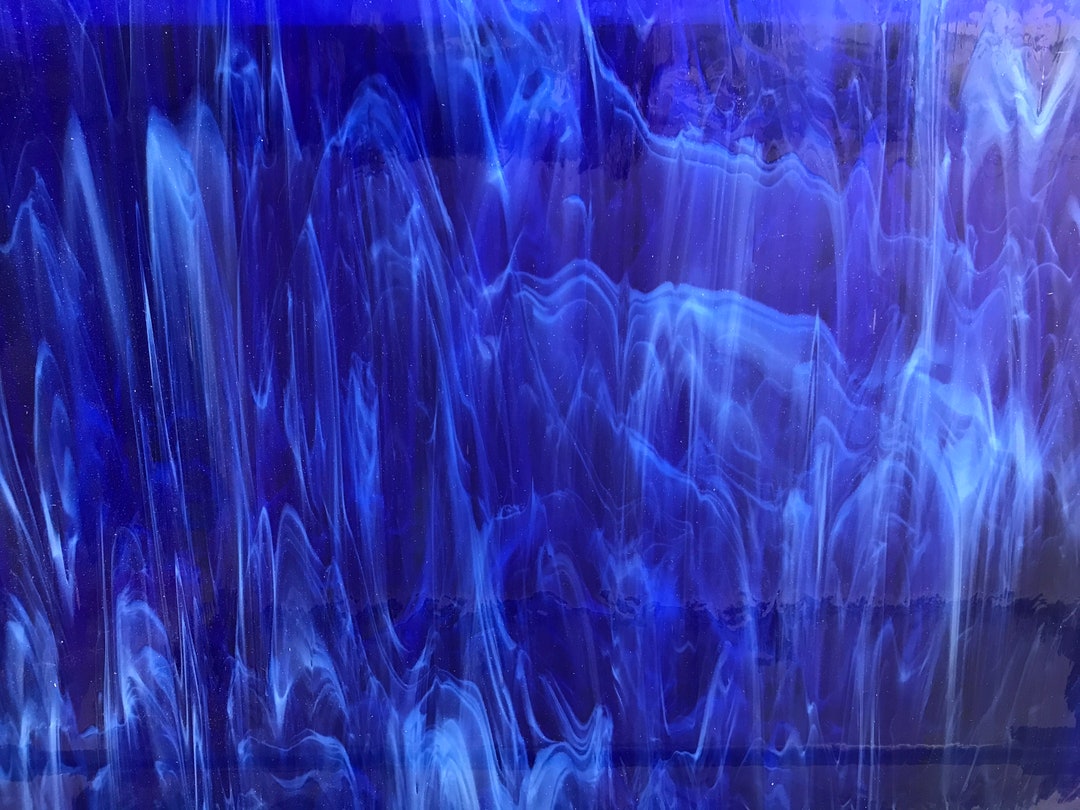 Stained Glass Sheet, 8 X 6 Dark Blue and White Wispy oceanside 3396 SF