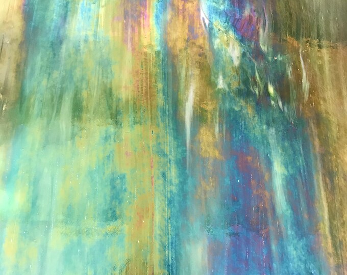 12 X 12 Stained Glass Sheet, 12 X 12 Green, White and Clear Iridized