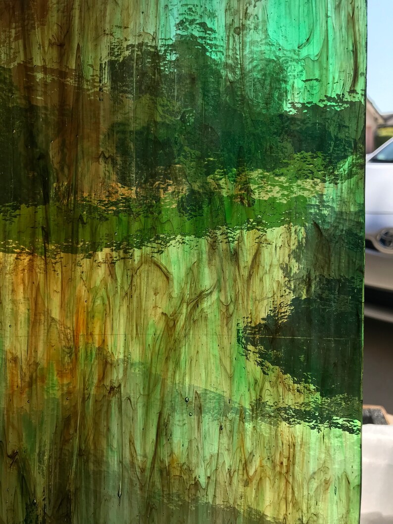 Stained Glass Sheet 8 x 6\u201d Brown and Clear Green UK 357