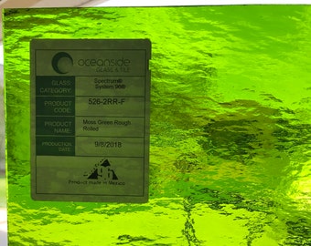 Moss Green, Rough Rolled, COE 96(Oceanside 526-2 RR F) 12" x 12" Glass Sheet
