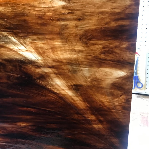 Stained Glass Sheet, 12" x 12"  - Brown and Amber Streaky (Wissmach 223 LL)