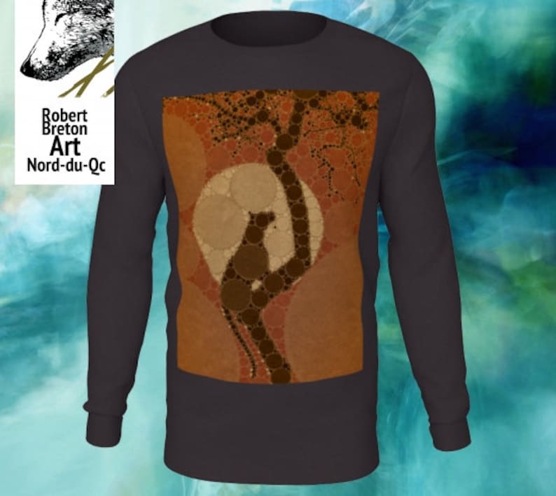 Men with my design of the leopard climbing his tree decorative percolator version.. Long sleeve tees Women