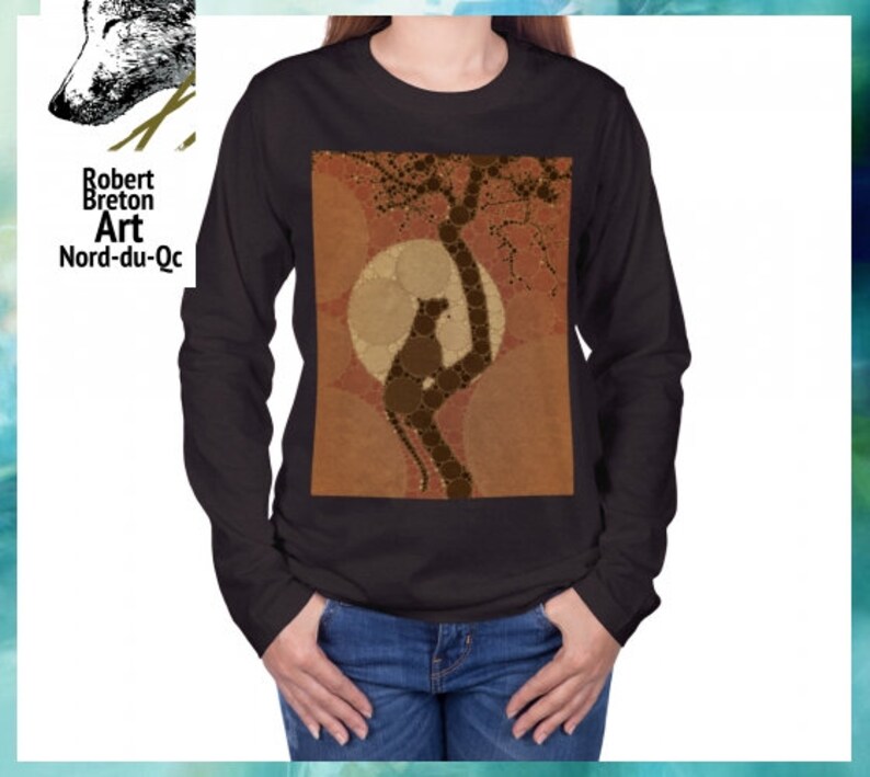 Men with my design of the leopard climbing his tree decorative percolator version.. Long sleeve tees Women