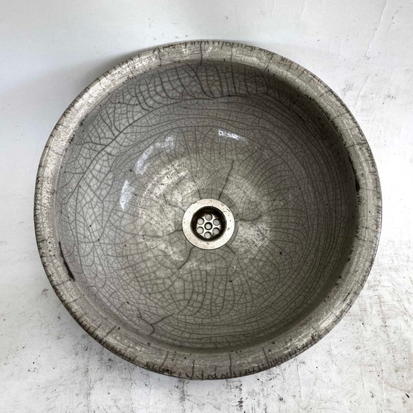 Waschbecken / Raku / Antik / Weiß/Grau Ø 33 cm Höhe 13,5 cm