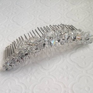 Crystal bridal comb, veil comb. Clear and AB Crystal Clusters. Subtle Flower Motif. Wedding Accessory, Crystal Comb.