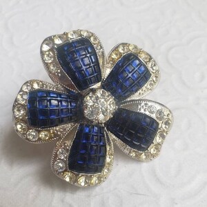 Avon Dark Blue and Clear Rhinestones, Vintage Brooch.
