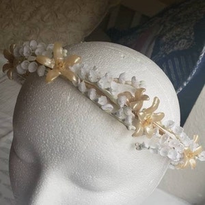 Bridal Crown/Circlet/Wreath. Handmade with lovely Vintage details. Wax Lily of the Valley Flowers. Bridal Millinery Design.