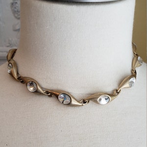 Vintage Choker/Necklace in a pale brushed gold tone with Rhinestones. Great Value!