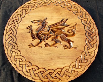 Carved Wood Welsh Dragon Plaque, Cymru Home Decor