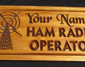 Personalized Ham Radio Call Sign Plaque, Clear Radiata Pine Wood