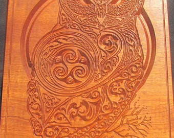 Owls;Owl art;Owl Plaque;Celtic Owl;Carved Owl;Wood Owl