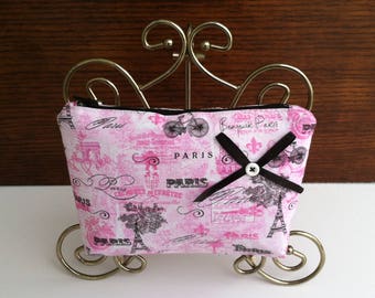 Paris Cosmetic Bag, Paris Makeup Bag, Eiffel Tower Cosmetic Bag, Pink and Black Cosmetic Bag, Eiffel Tower Makeup Bag
