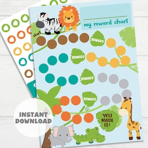 Printable Animals Reward Chart, Kid&#39;s Sticker Chart, Instant Download Reward Chart, Toddler Reward Chart, Potty Training Chart