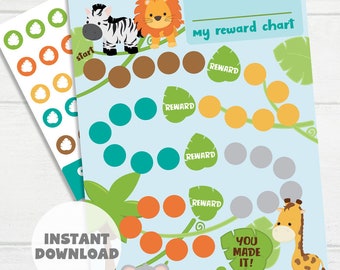 Printable Animals Reward Chart, Kid's Sticker Chart, Instant Download Reward Chart, Toddler Reward Chart, Potty Training Chart