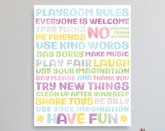 Playroom Rules Printable, Playroom Rules Instant Download, Watercolor Playroom Wall Art, Playroom Rules, Playroom Decor, Printable Art