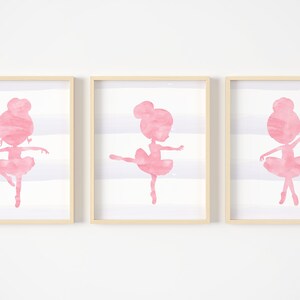 Ballet Wall Art Set of 3, Watercolor Ballerina Prints, Girl&#39;s Ballet Printables, Ballerina Canvas or Print Set, Ballet Nursery Wall Art