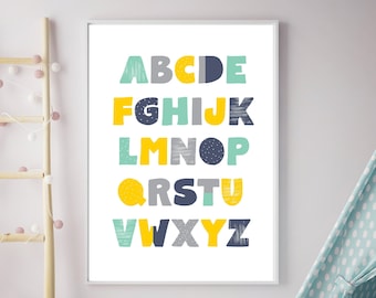 Kid's Alphabet Printable, ABC Instant Download, ABC Wall Art, Alphabet Nursery Art, Alphabet Printable Nursery, Printable Alphabet Poster