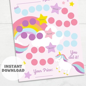 Printable Unicorn Reward Chart, Rainbow Unicorn Sticker Chart, Instant Download Reward Chart, Toddler Chart, Girl Potty Training Chart