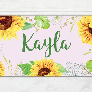 Girl&#39;s Sunflower Door Sign, Floral Door Sign, Sunflower Name Sign, Door Plaque, Sunflower Nursery Decor, Personalized Door Hanger