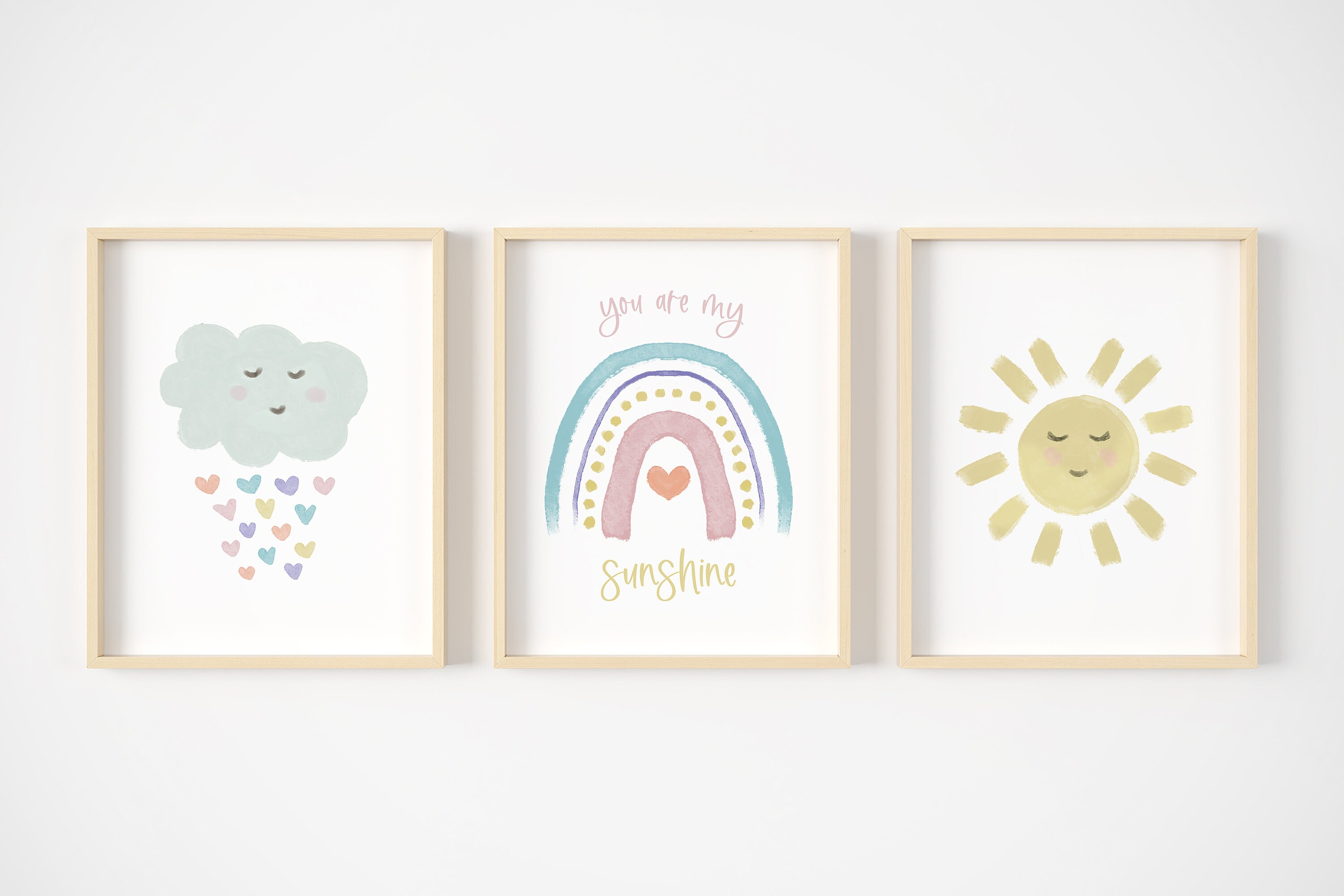 You Are My Sunshine Wall Art, Rainbow Nursery Prints, Set of 3 Prints ...
