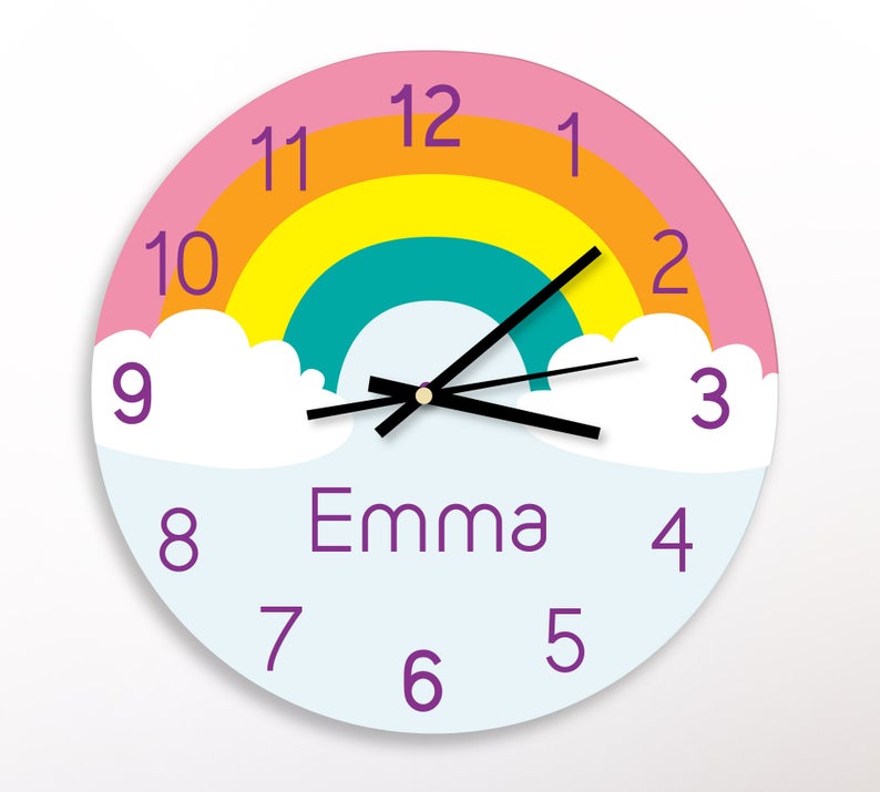 Girl's Rainbow Wall Clock Personalized Kid's Clock Etsy