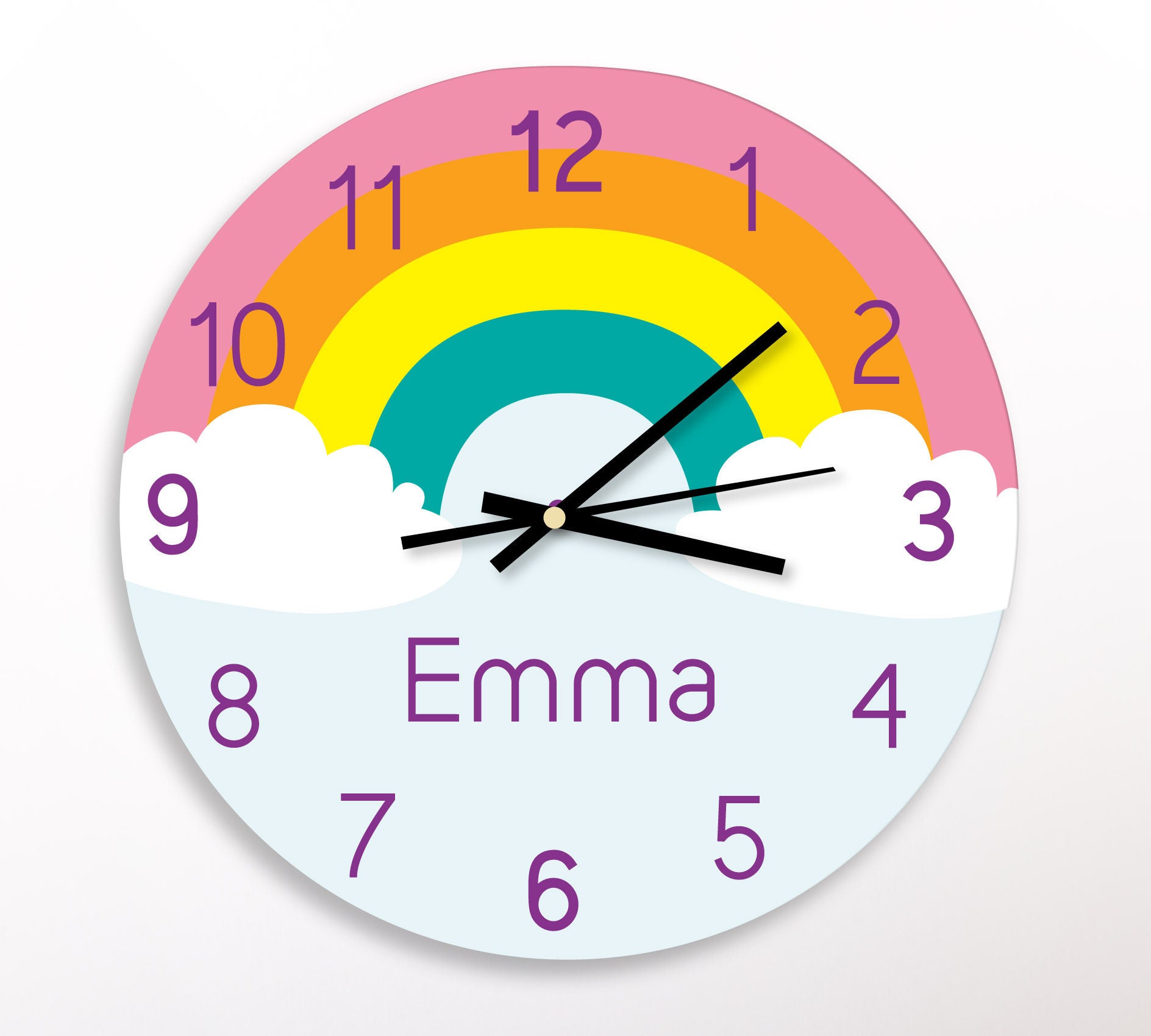 Girl's Rainbow Wall Clock Personalized Kid's Clock Etsy
