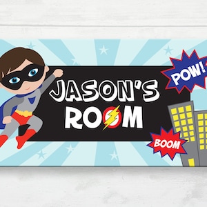 Panneau de porte de super-héros, Pépinière de super-héros, Cadeau d’anniversaire de super-héros, Panneau de porte de bande dessinée, Chambre de bébé de thème de super-héros, Impression de nom de super-héros