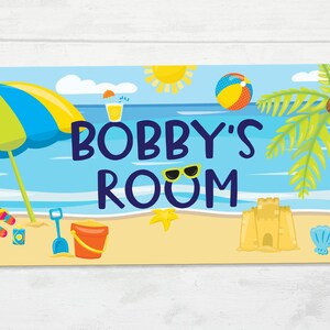 Kid&#39;s Beach Door Sign, Summer Kids Room Decor, Summer Beach Door Sign, Beach Door Plaque, Beach Room, Personalized Name Sign