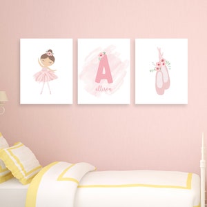 Ballet Nursery Art, Set of 3, Floral Ballerina Prints, Girl&#39;s Ballet Prints, Ballerina Flowers Printables, Ballet Nursery Canvas