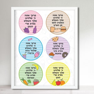 Jewish Food Blessings Print, Kid&#39;s Brachot Poster, Jewish Children&#39;s Print, Jewish Kid&#39;s Art, Jewish Prayer, Hebrew Food Blessings
