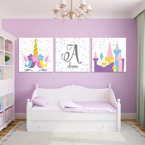 Unicorn Castle Girl&#39;s Room Wall Art, Magical Unicorn Nursery, Unicorn Nursery Art, Unicorn Nursery Decor, Unicorn Canvas Set, Unicorn Prints